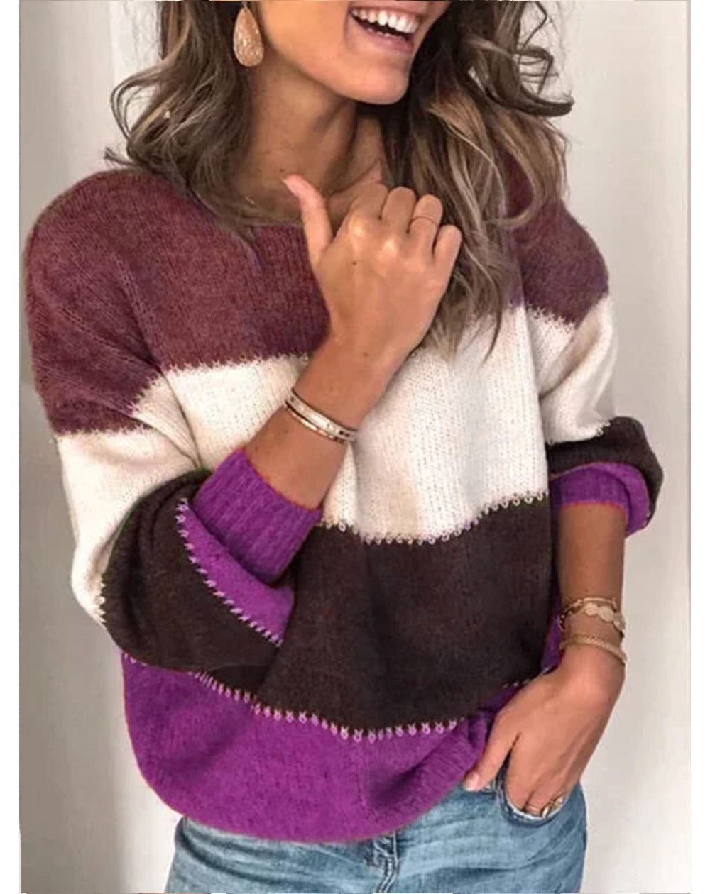 Moncelia Manuela Color Block Crew Neck Sweater