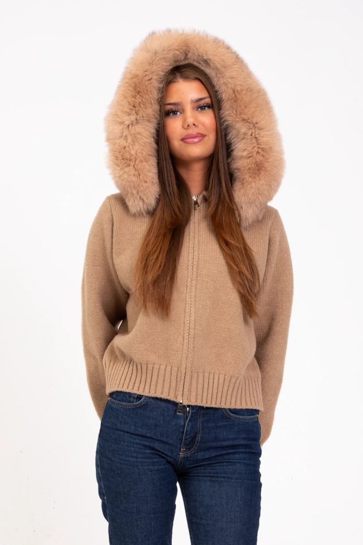 Moncelia Inga Faux Fur Hood Knit Bomber Jacket