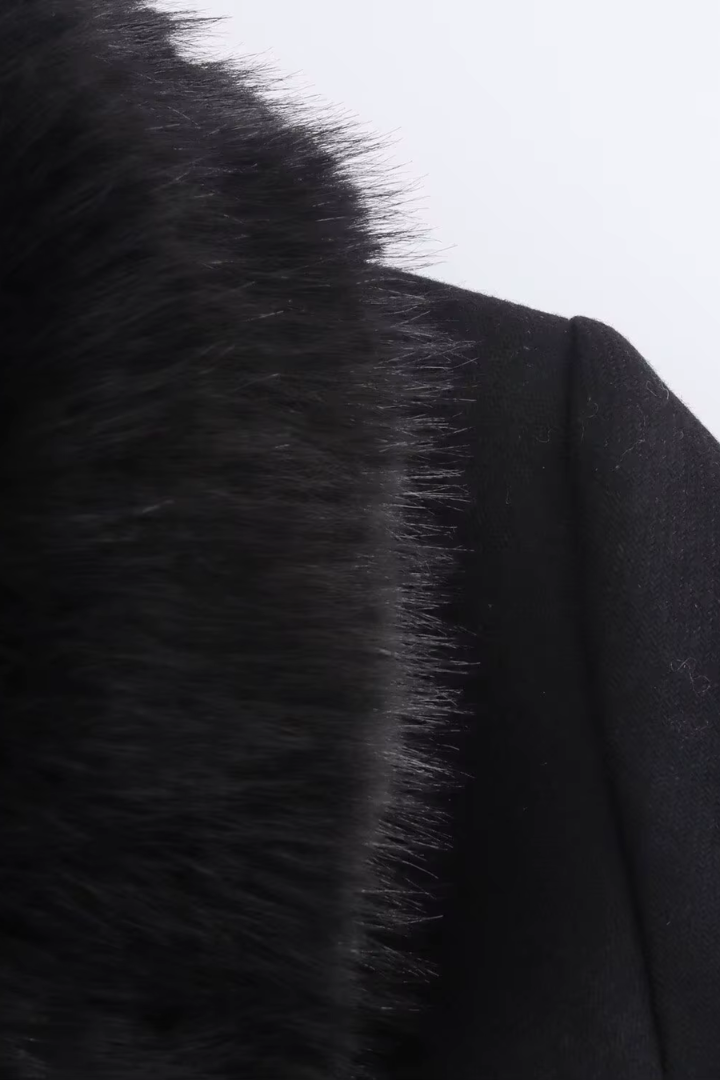 Moncelia Lidia Faux Fur Collar Belted Wool-Blend Coat