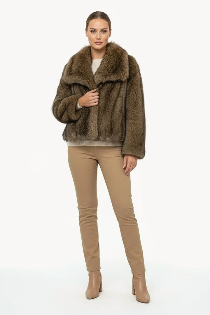 Moncelia Ebba Faux Fur Wide Collar Short Coat