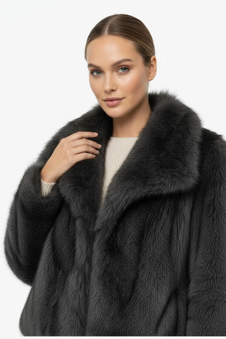 Moncelia Ebba Faux Fur Wide Collar Short Coat