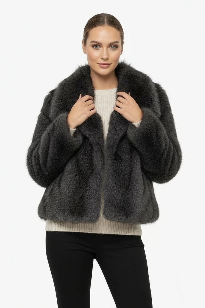 Moncelia Ebba Faux Fur Wide Collar Short Coat