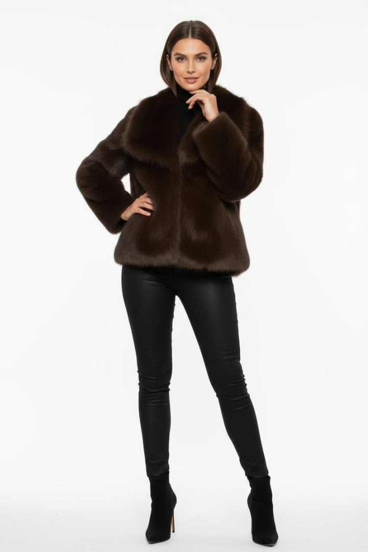 Moncelia Ebba Faux Fur Wide Collar Short Coat