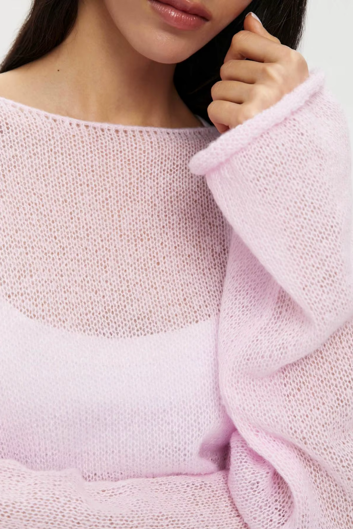 Moncelia Paola Sheer Open-Knit Boat Neck Sweater