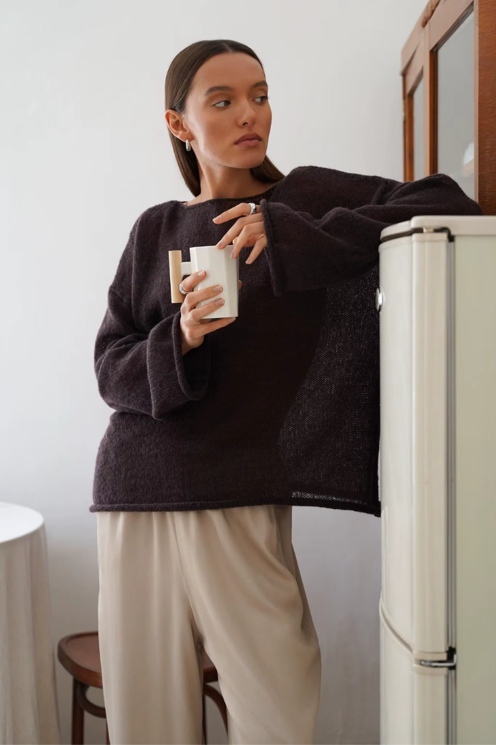 Moncelia Leila Sheer Open-Knit Boat Neck Sweater