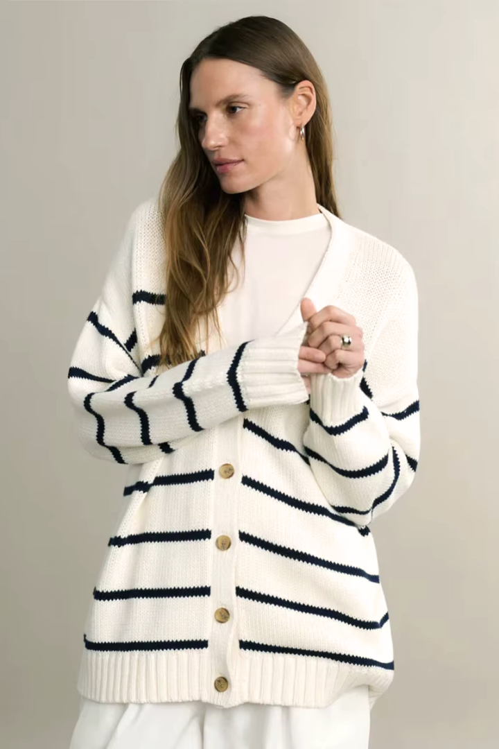 Moncelia Gaia Striped Button-Front Knit Cardigan