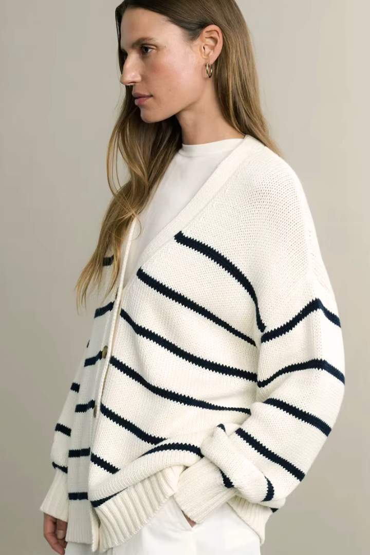 Moncelia Gaia Striped Button-Front Knit Cardigan