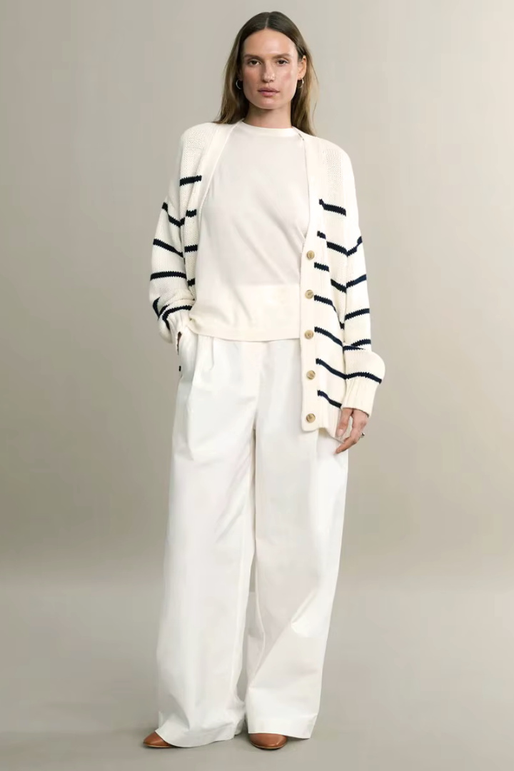 Moncelia Gaia Striped Button-Front Knit Cardigan