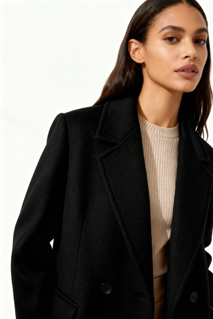 Moncelia Esme Double-Breasted Longline Wool-Blend Coat