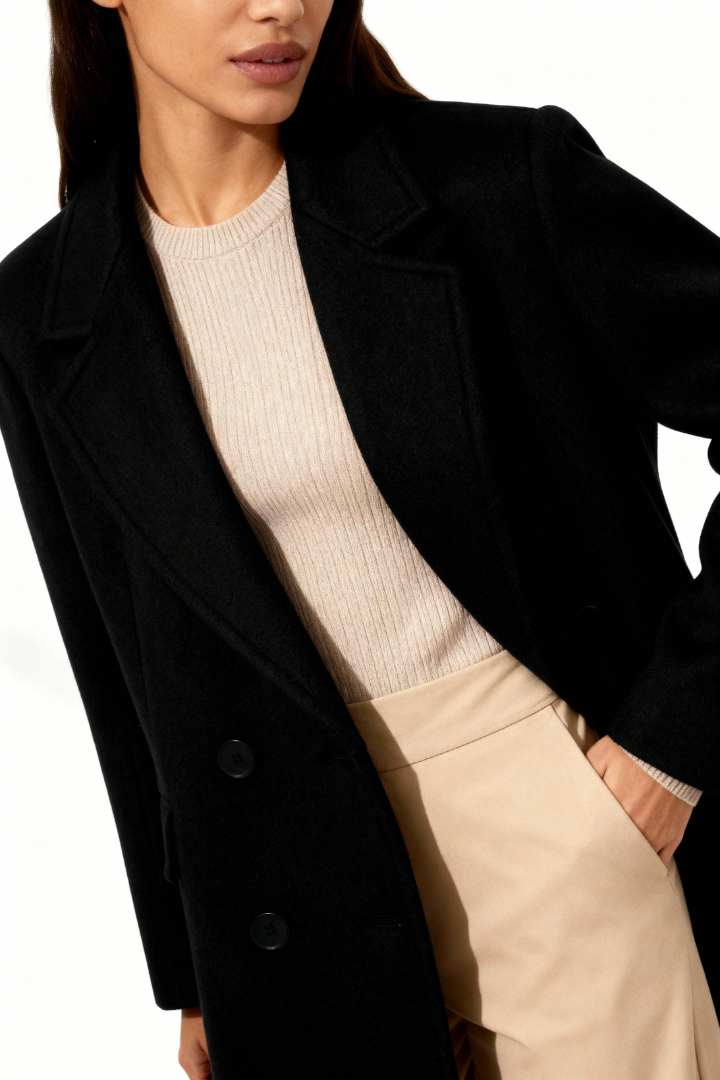 Moncelia Esme Double-Breasted Longline Wool-Blend Coat