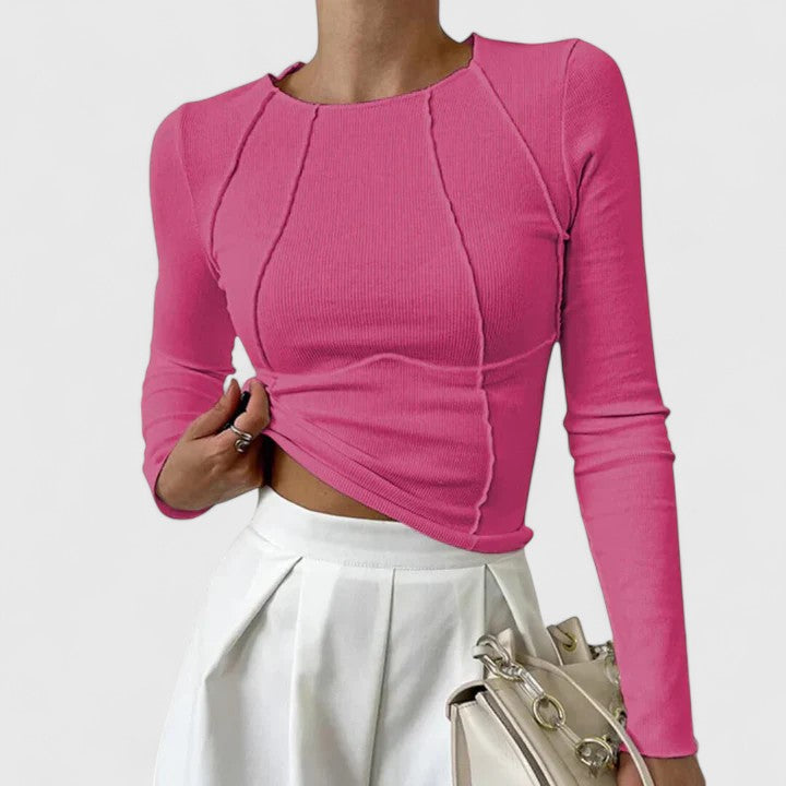 Moncelia Ottavia Seam-Detail Ribbed Long Sleeve Top
