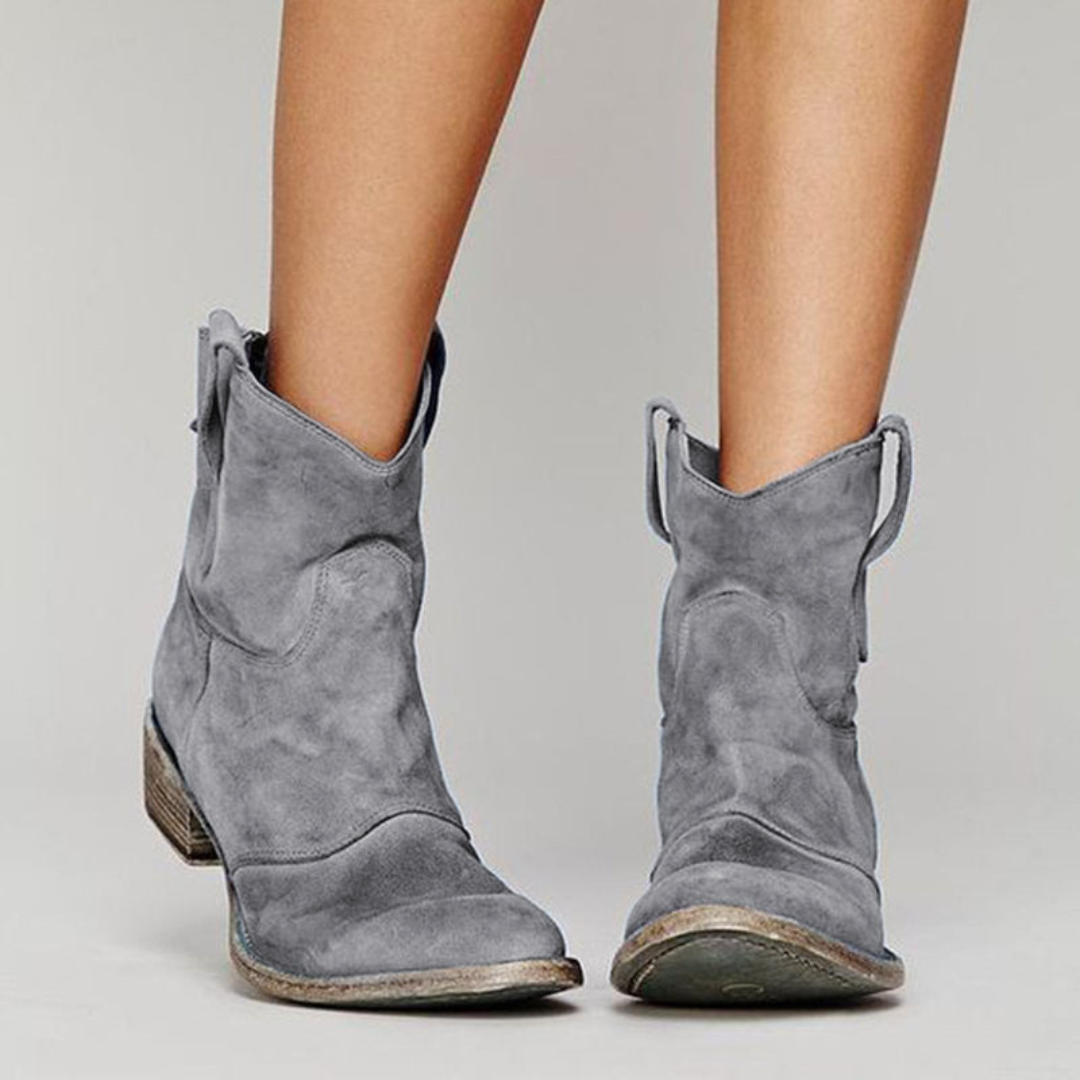 Moncelia Nieves Distressed Faux Suede Western Ankle Booties