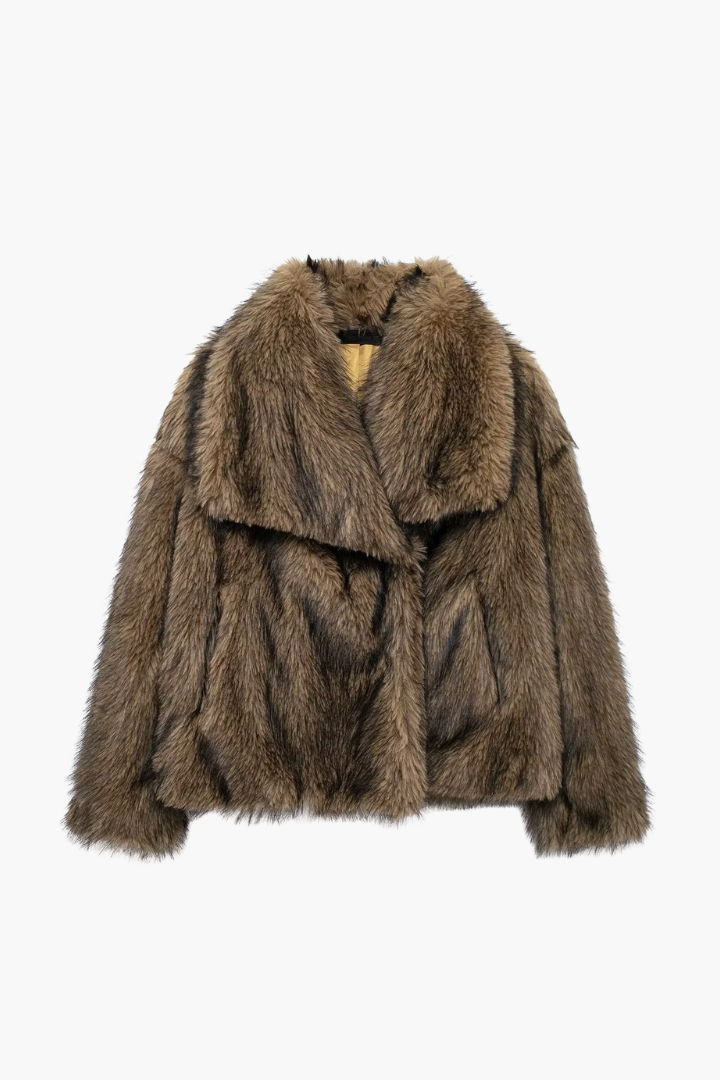 Moncelia Ebba Faux Fur Wide Collar Short Coat