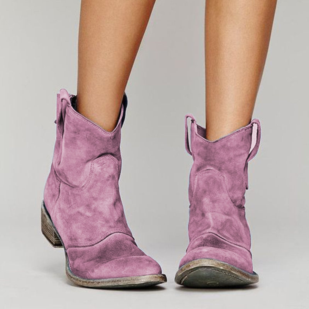 Moncelia Nieves Distressed Faux Suede Western Ankle Booties