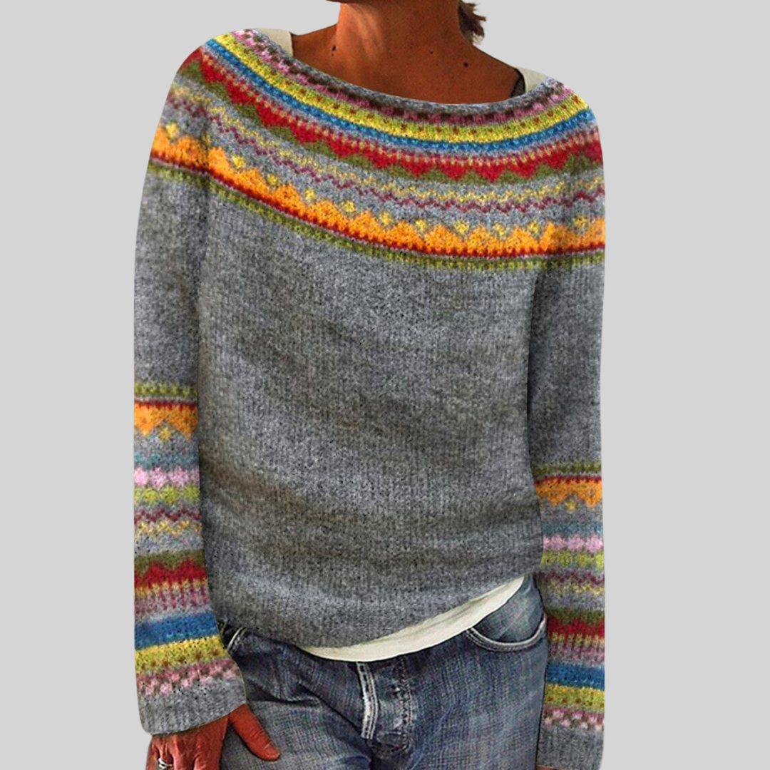 Moncelia Rosette Nordic Yoke Pullover Sweater
