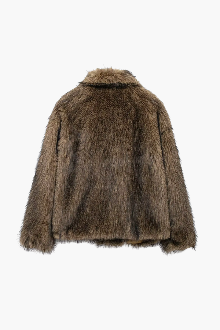Moncelia Ebba Faux Fur Wide Collar Short Coat