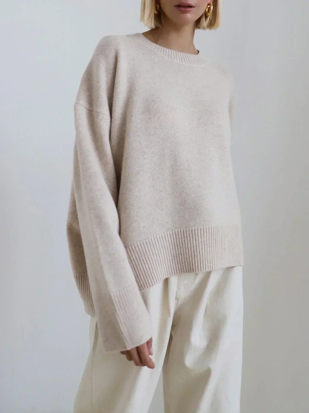Moncelia Jeanne Oversized Ribbed-Hem Knit Sweater