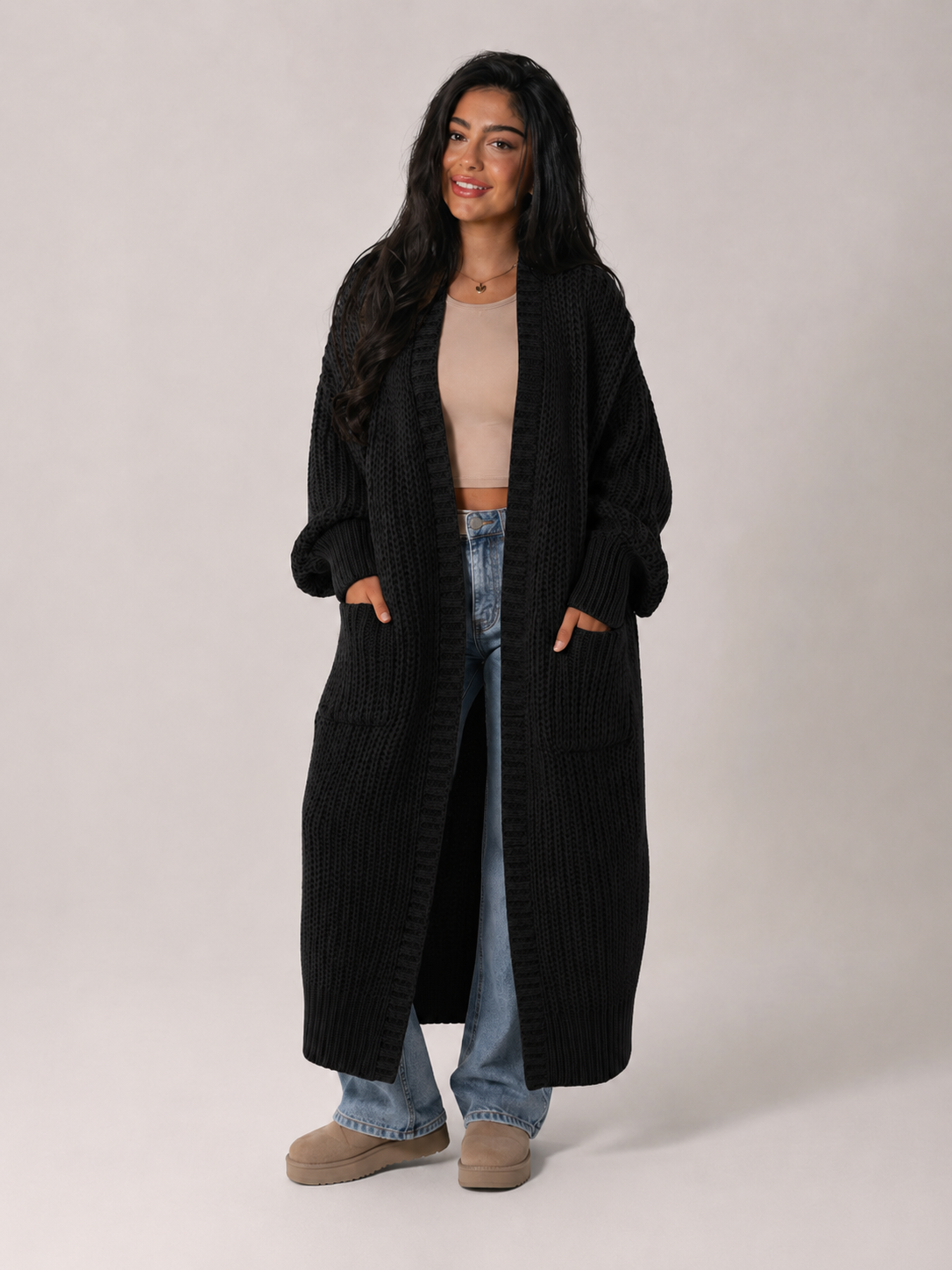 Moncelia Ottilie Chunky Knit Open-Front Duster Cardigan