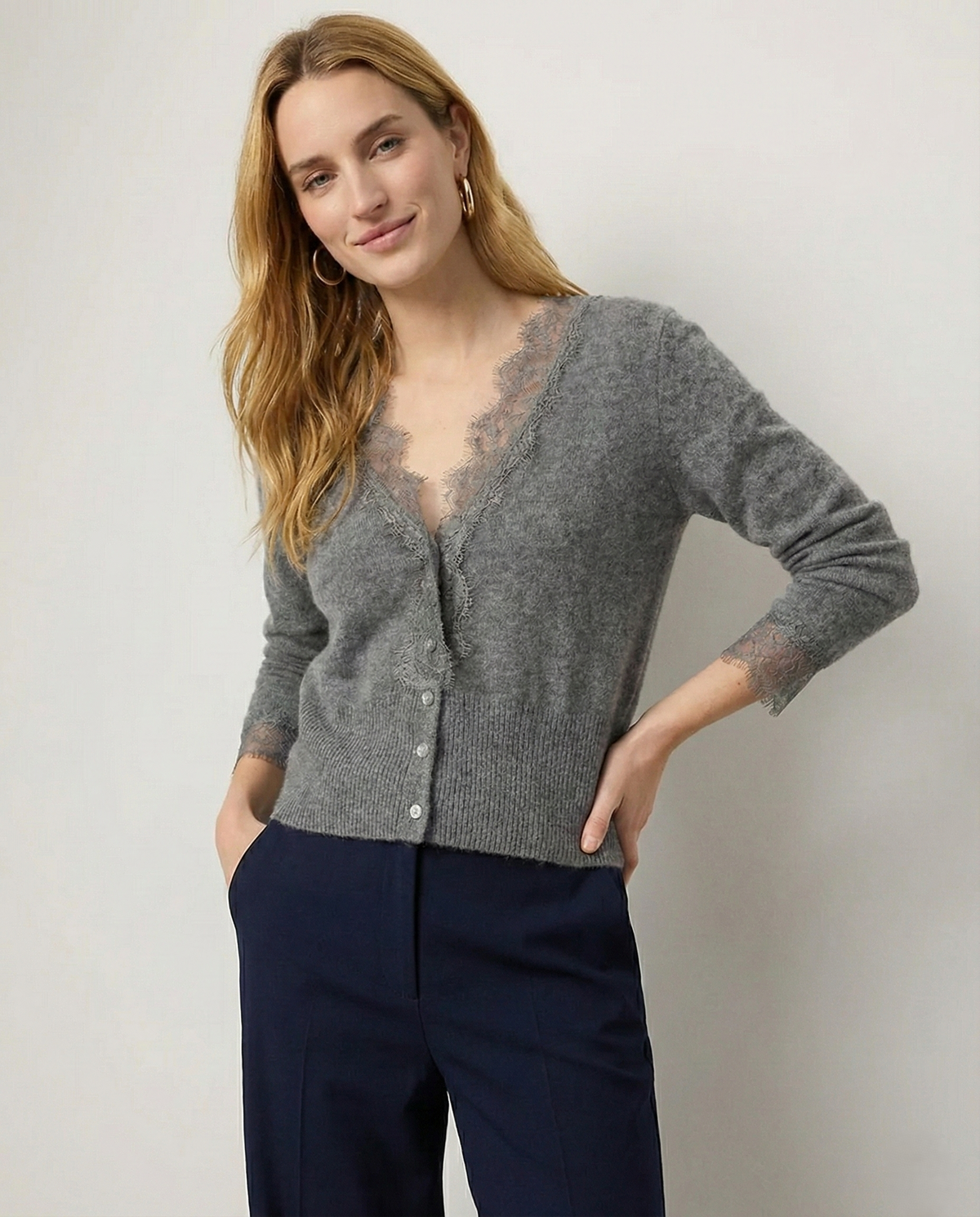 Moncelia Amelia Cashmere-Blend Lace Cardigan