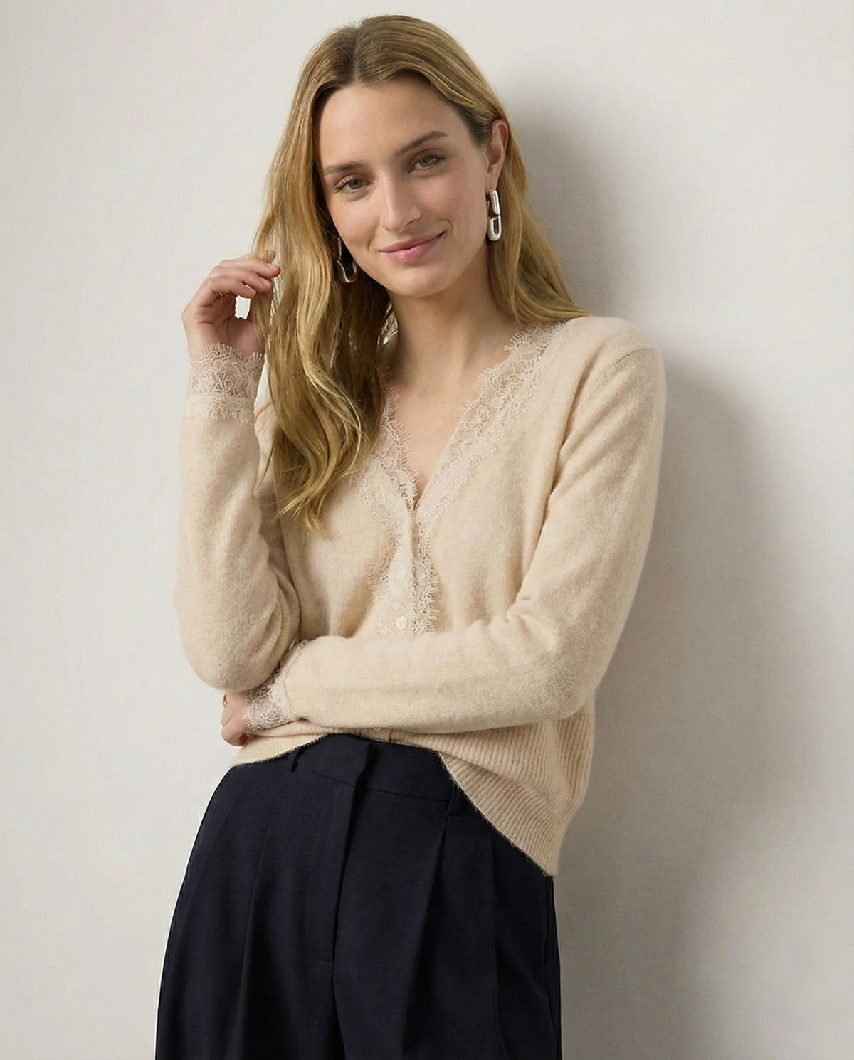 Moncelia Amelia Cashmere-Blend Lace Cardigan