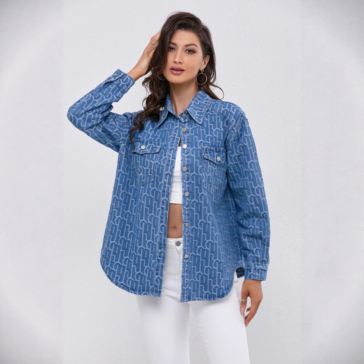 Moncelia Suzette Printed Jacquard Denim Shirt Jacket