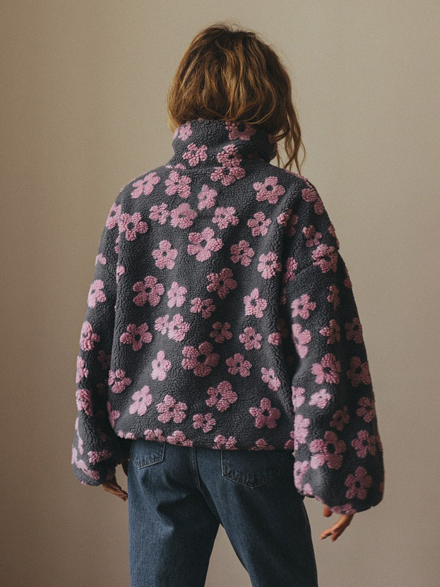 Moncelia Aurore Floral Sherpa Half-Zip Pullover