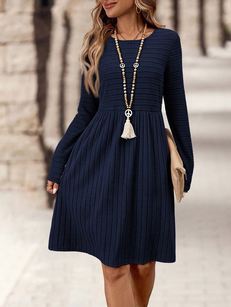 Moncelia Kajsa Ribbed-Knit Long Sleeve A-Line Dress