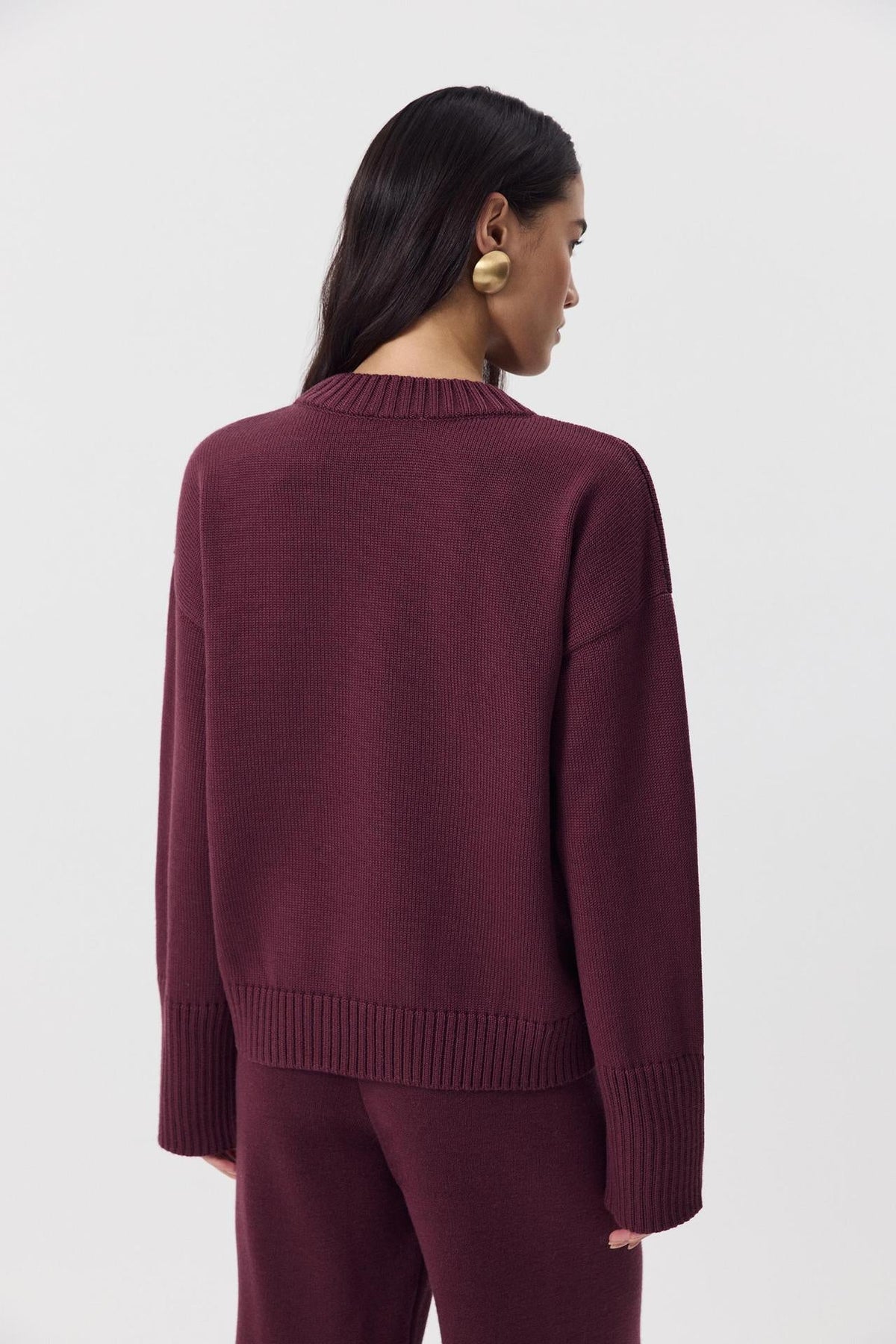Moncelia Ottilia Cotton-Blend Crew Neck Drop Shoulder Sweater