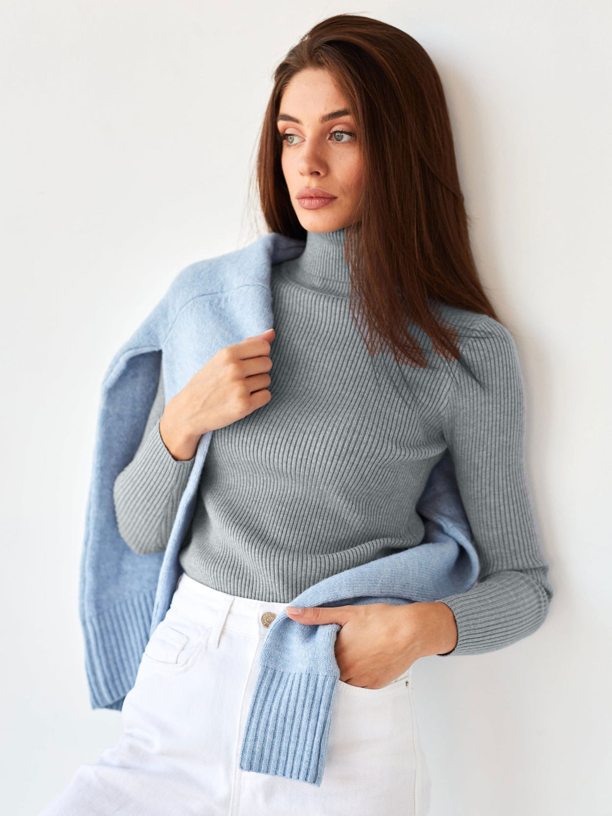 Moncelia Dagny Cotton-Blend Ribbed Knit Turtleneck Sweater