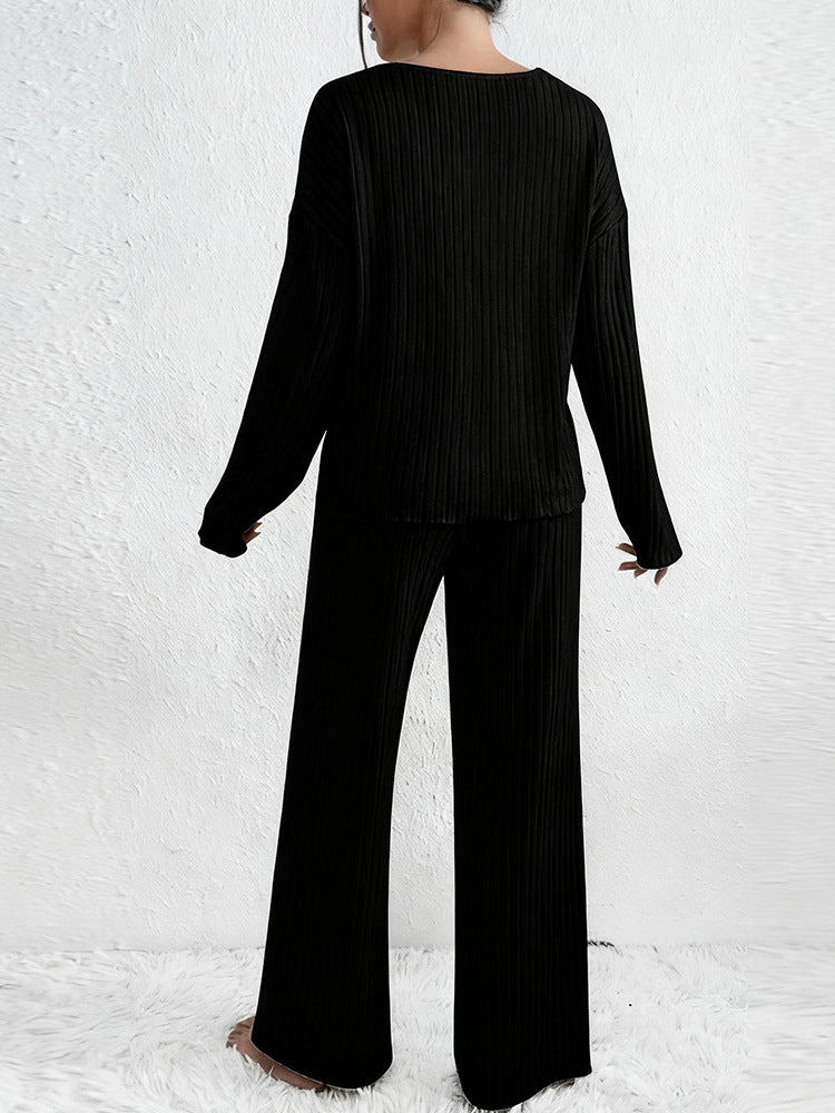 Moncelia Esra Ribbed Knit Wide-Leg Lounge Set