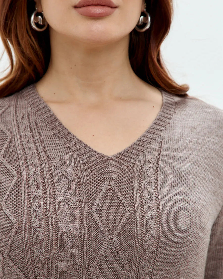 Moncelia Sigrun Cable Knit V-Neck Sweater Dress