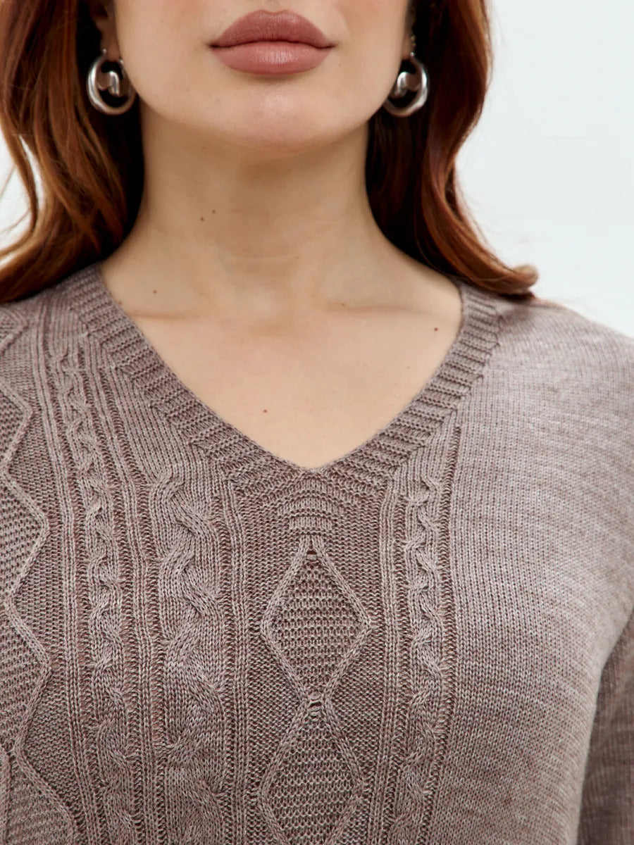 Moncelia Sigrun Cable Knit V-Neck Sweater Dress