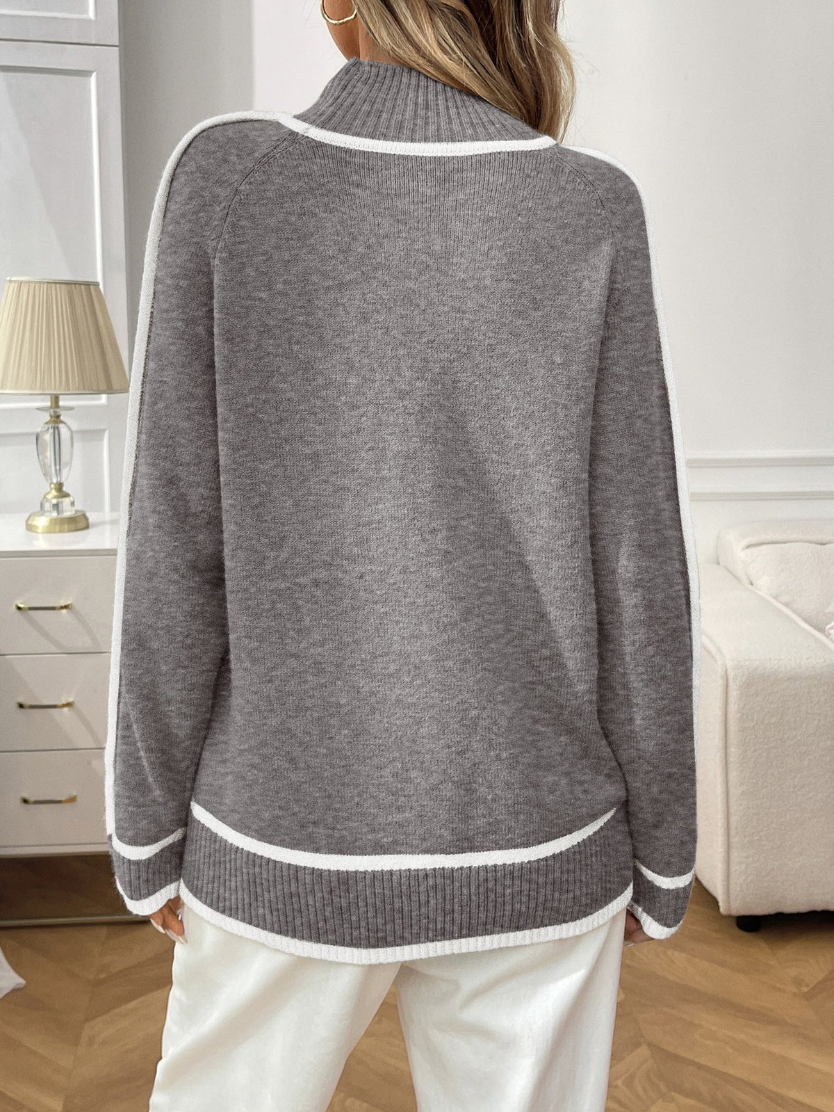 Moncelia Isaline Contrast-Trim Mock Neck Sweater