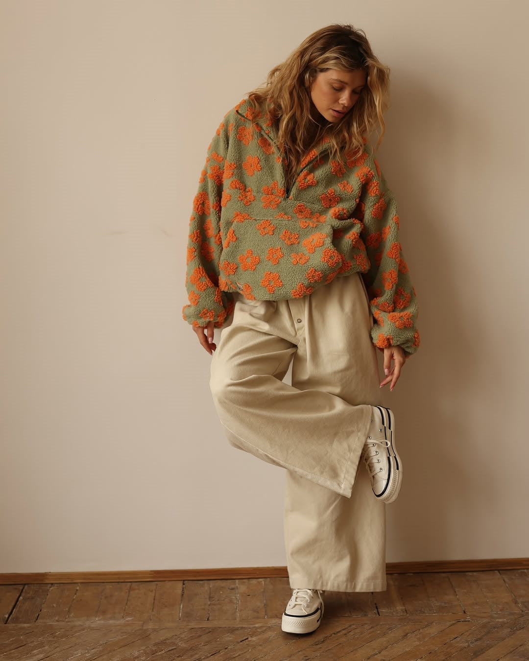 Moncelia Aurore Floral Sherpa Half-Zip Pullover