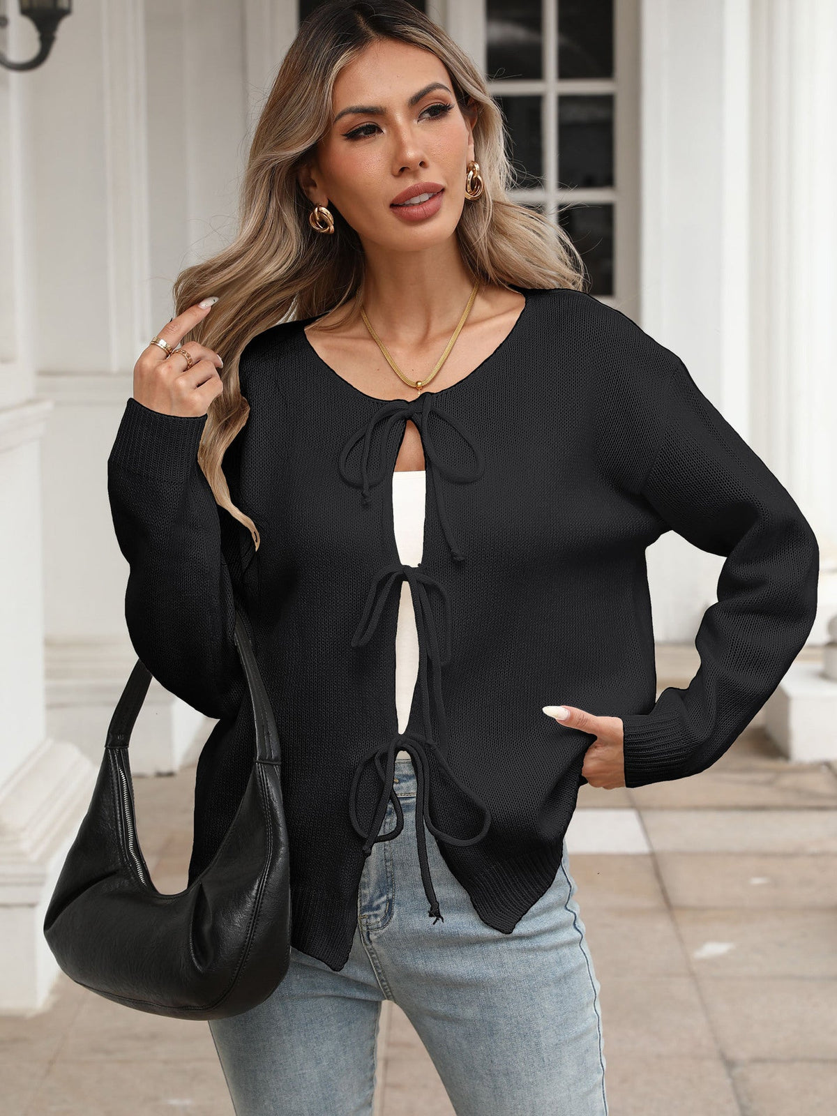 Moncelia Naia Deer Plush Tie-Front Cardigan