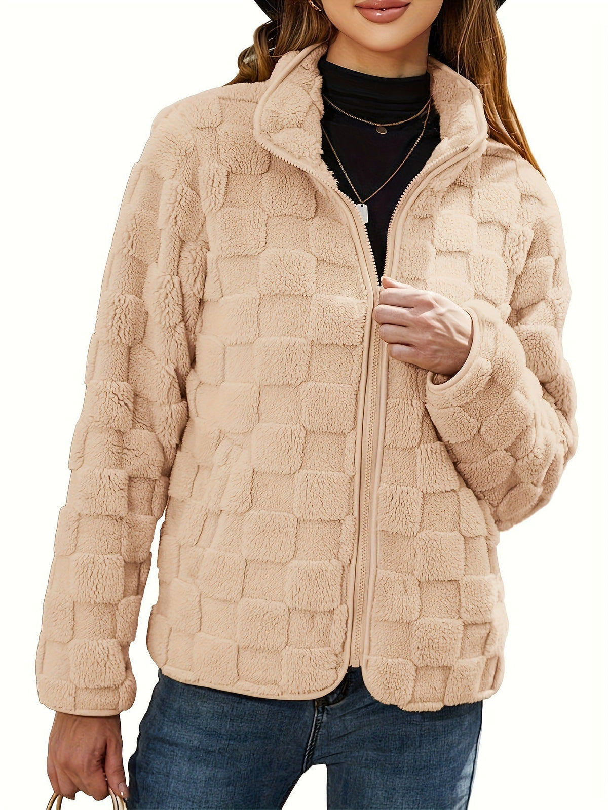 Moncelia Pilar Checkered Fleece Zip-Up Jacket