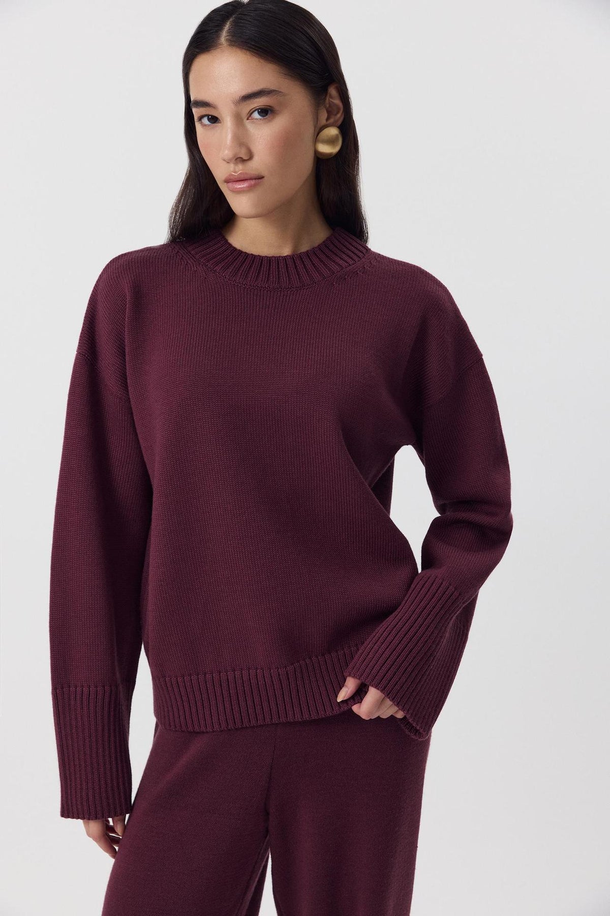 Moncelia Ottilia Cotton-Blend Crew Neck Drop Shoulder Sweater