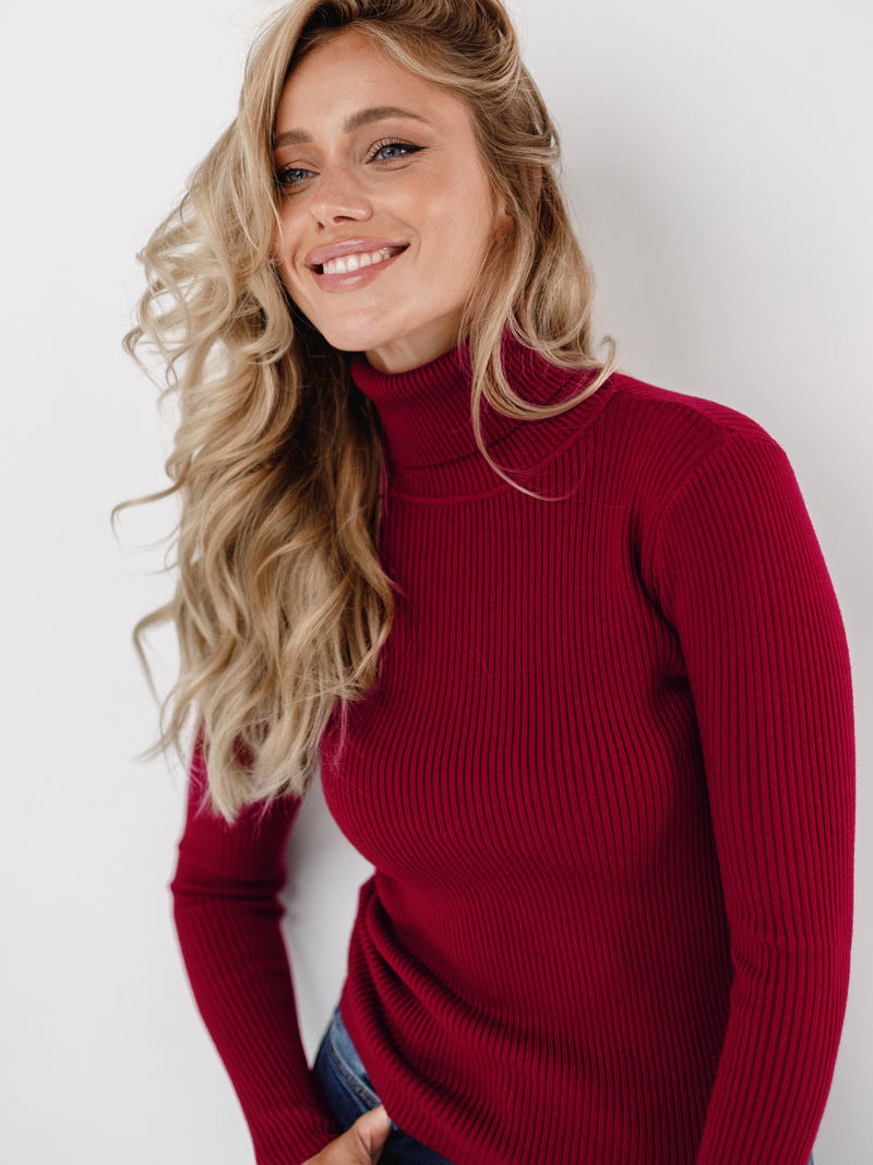 Moncelia Dagny Cotton-Blend Ribbed Knit Turtleneck Sweater