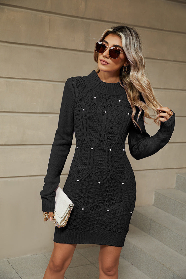 Moncelia Cilla Beaded Cable Knit Sweater Dress