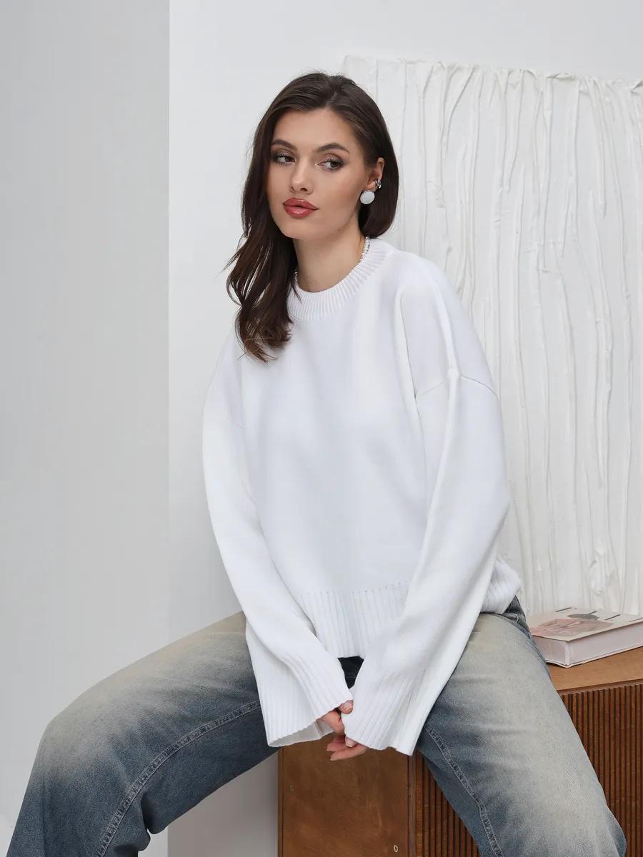 Moncelia Signe Ribbed-Cuff Oversized Pullover Sweater