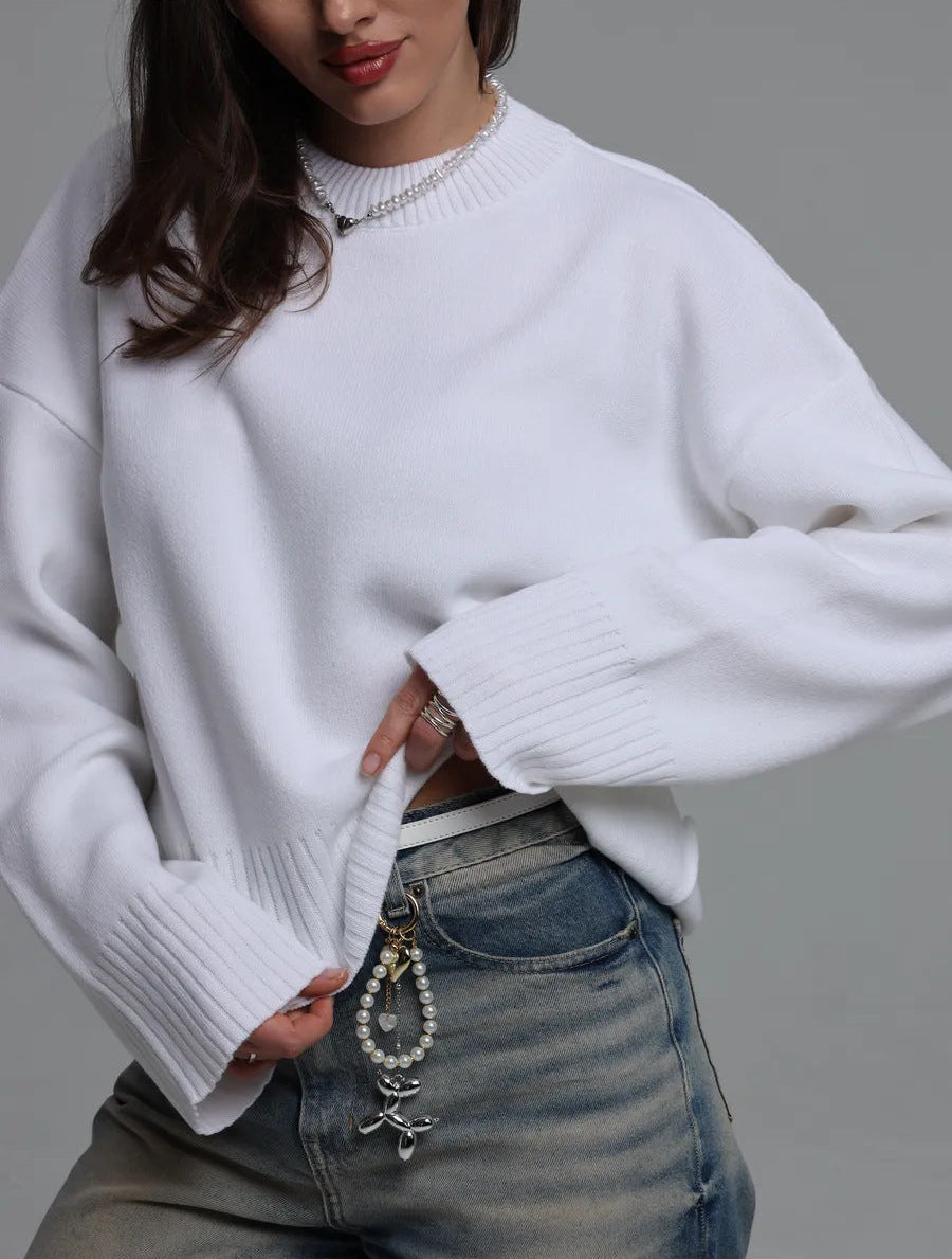 Moncelia Signe Ribbed-Cuff Oversized Pullover Sweater