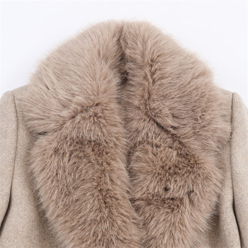 Moncelia Lidia Faux Fur Collar Belted Wool-Blend Coat