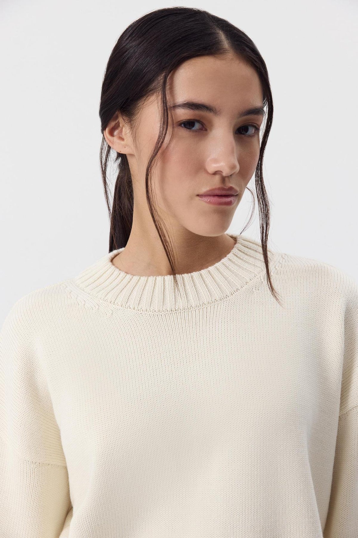 Moncelia Ottilia Cotton-Blend Crew Neck Drop Shoulder Sweater