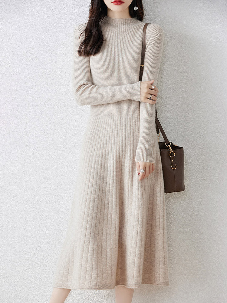 Moncelia Viola Ribbed Wool-Blend Sweater Dress
