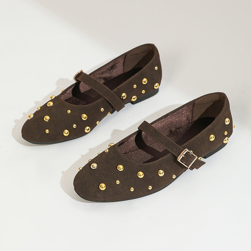 Moncelia Verina Studded Faux Suede Mary Jane Flats