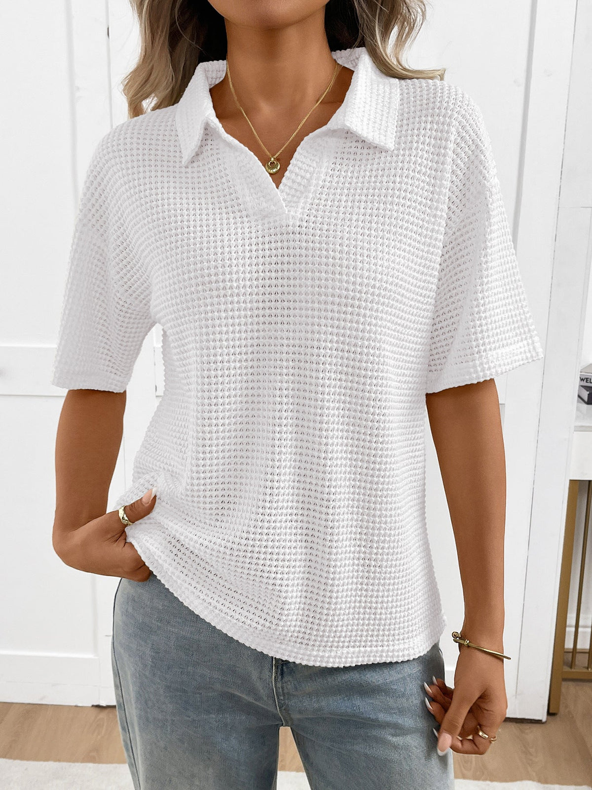 Moncelia Mabel Textured Knit Polo Top