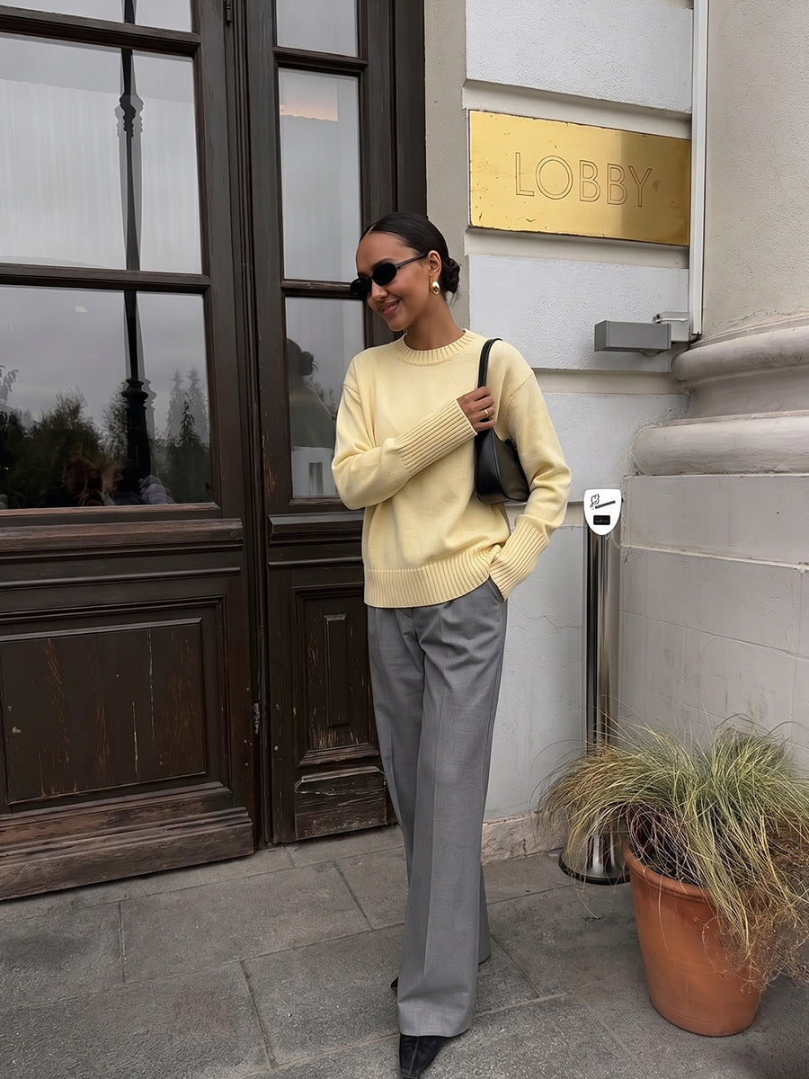 Moncelia Ottilia Cotton-Blend Crew Neck Drop Shoulder Sweater