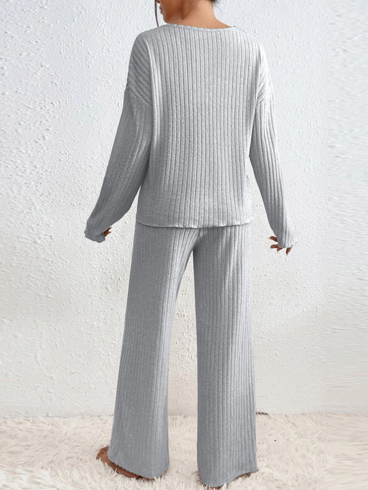 Moncelia Esra Ribbed Knit Wide-Leg Lounge Set