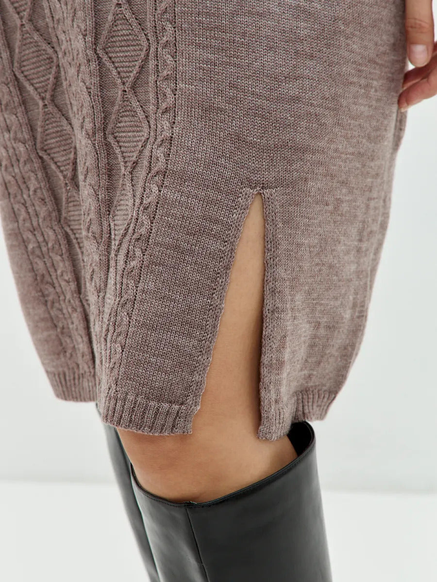 Moncelia Sigrun Cable Knit V-Neck Sweater Dress