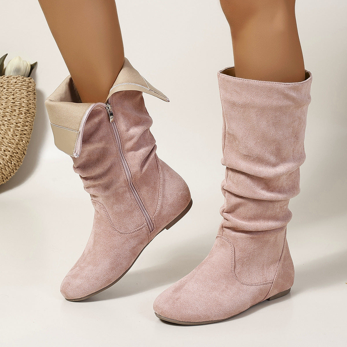 Moncelia Frida Slouch Mid-Calf Flat Faux Suede Boots